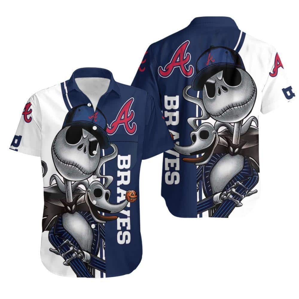 Cool Atlanta Braves Hawaiian Shirt Jack Skellington And Zero Gift For Dad