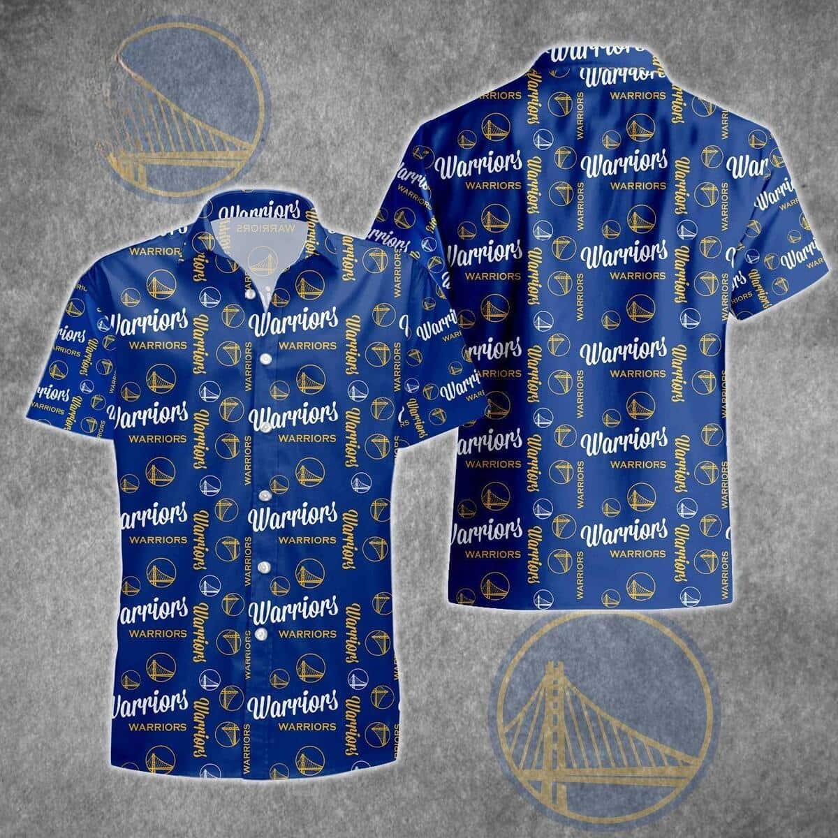 Navy Golden State Warriors Hawaiian Shirt Gift For Family