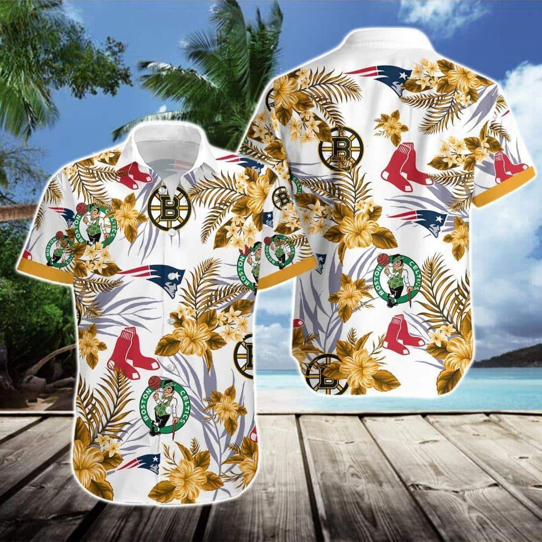 Flora Boston Celtics Hawaiian Shirt Yellow Hibiscus Flower Gift For Beach Lovers