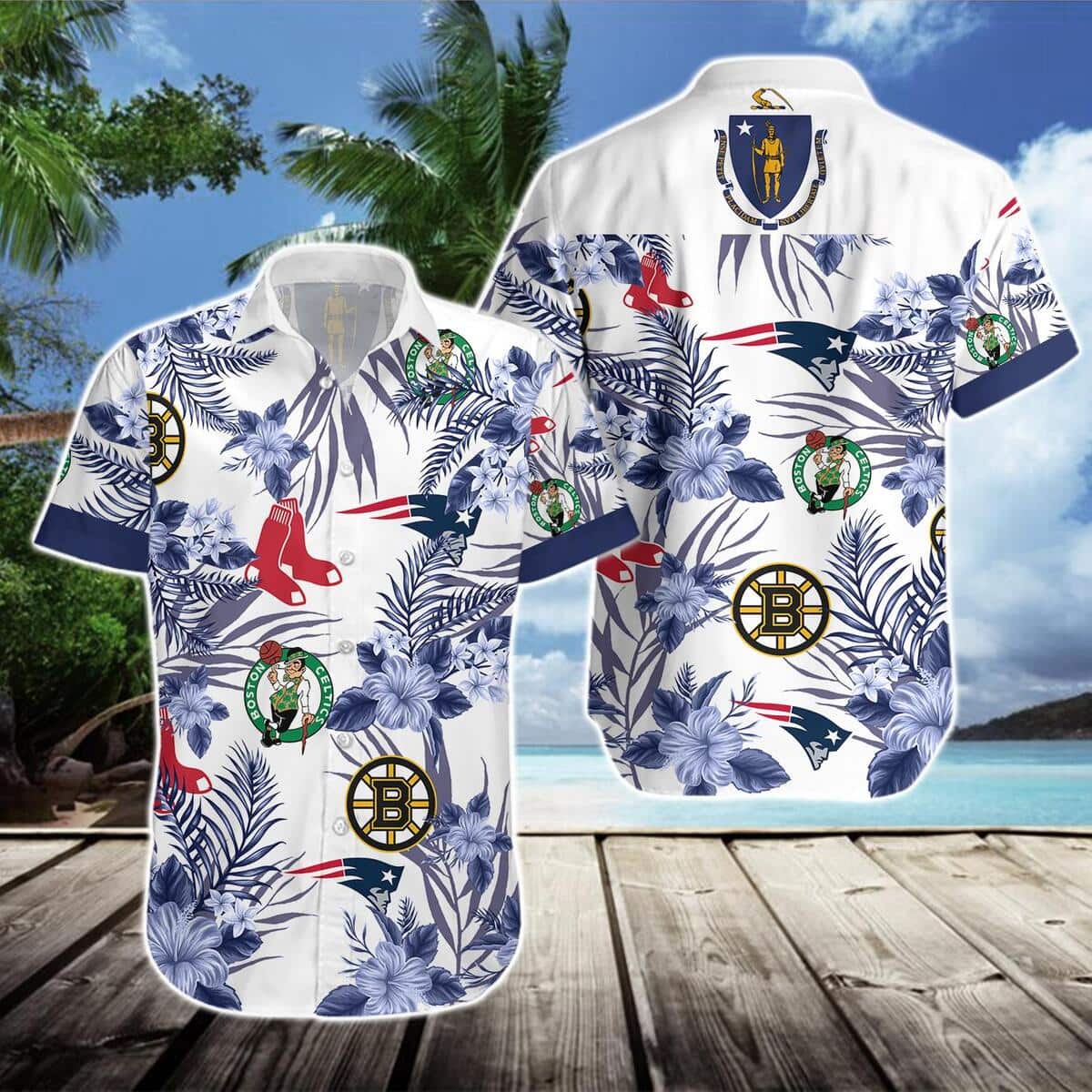 Aloha Boston Celtics Hawaiian Shirt Tropical Leaves Beach Lovers Gift