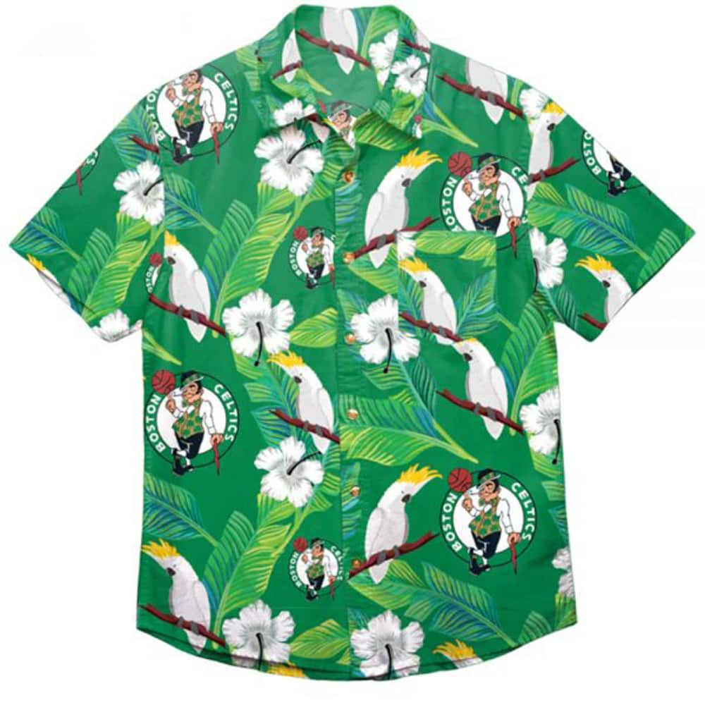 Green Boston Celtics Hawaiian Shirt Tropical Flower Summer Gift For Beach Lovers