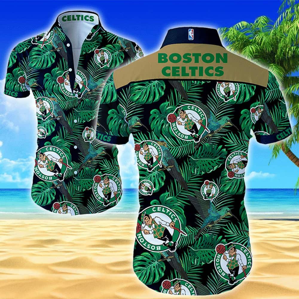 Aloha Boston Celtics Hawaiian Shirt Green Tropical Leaf Beach Lovers Gift