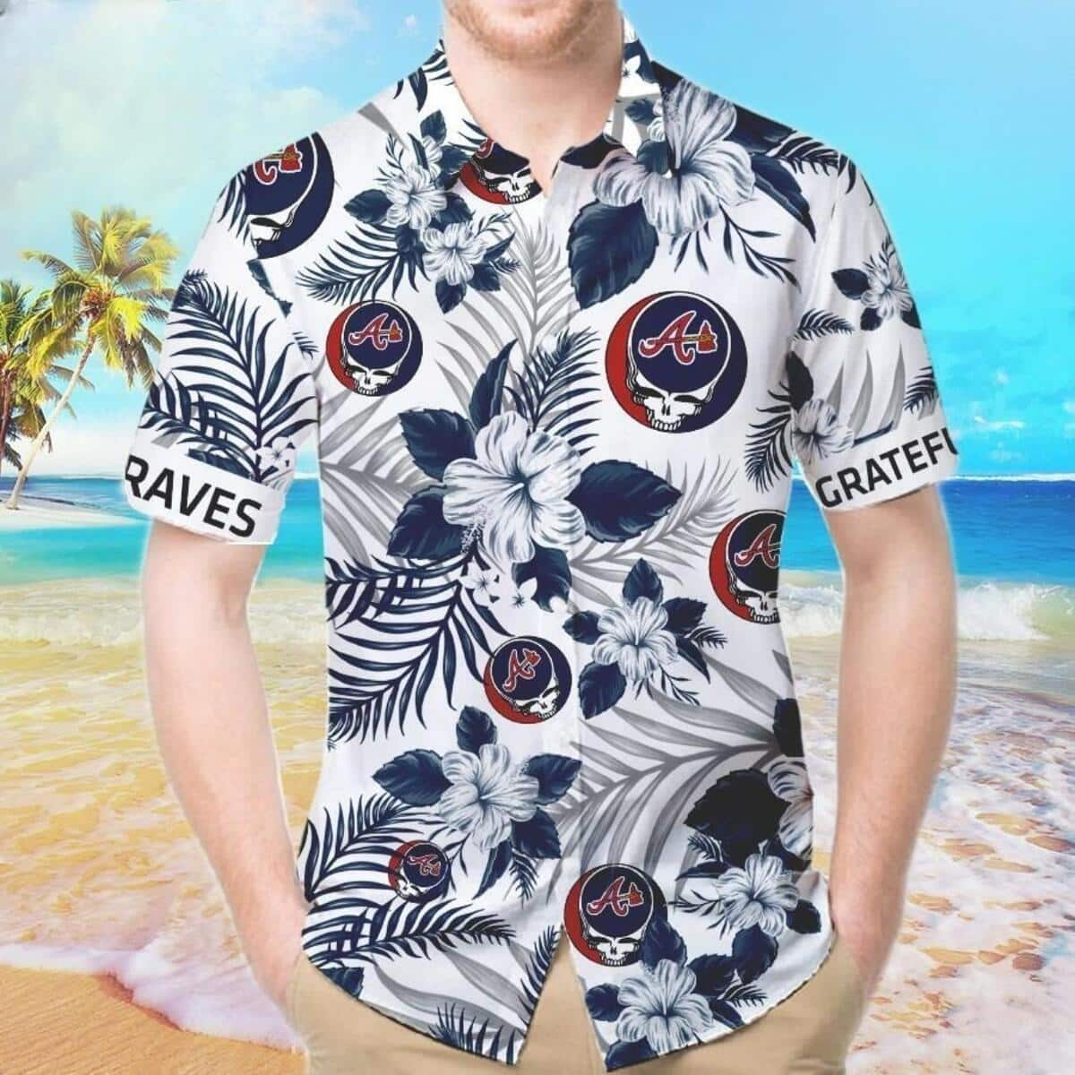 White Atlanta Braves Hawaiian Shirt Tropical Flower Beach Lovers Gift