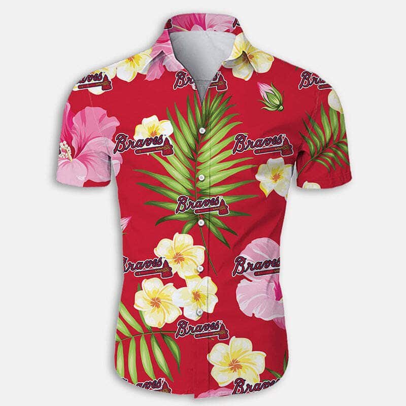 Red Atlanta Braves Hawaiian Shirt Summer Flora Best Beach Gift