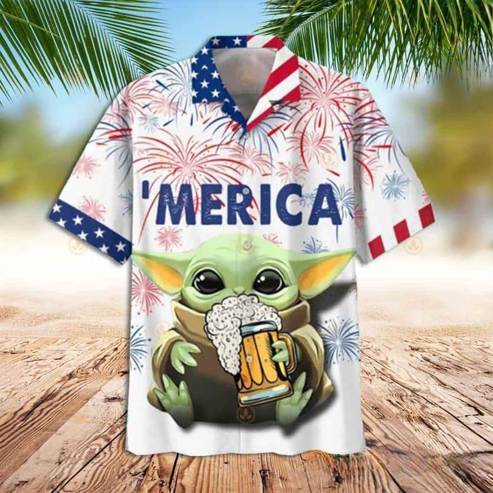 Aloha Star Wars Baby Yoda With Beer Hawaiian Shirt 'Merica Fireworks Independence Day Aloha Star Wars Baby Yoda With Beer Hawaiian Shirt 'Merica Fireworks Independence Day