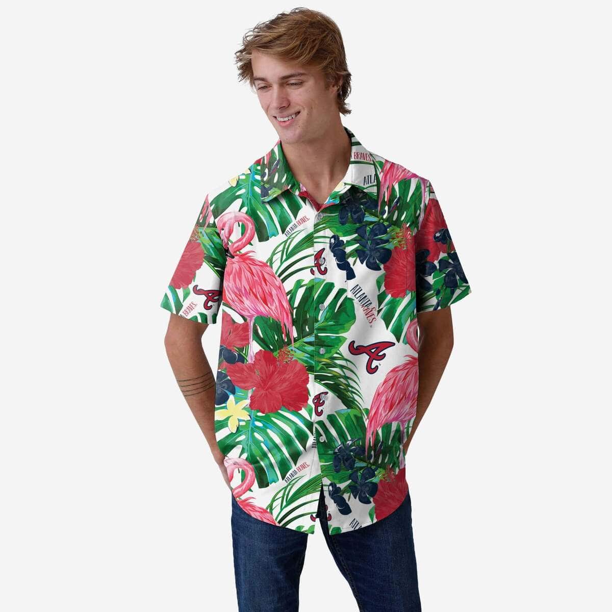 Colorful MLB Atlanta Braves Hawaiian Shirt Flamingo Palm Leaves Gift For Dad