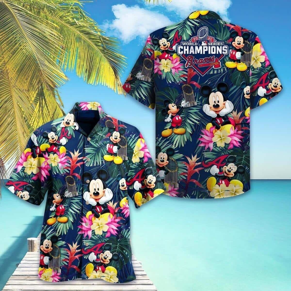 Aloha Atlanta Braves Hawaiian Shirt Disney Mickey World Series Champions Gift For Disney Lovers Adults