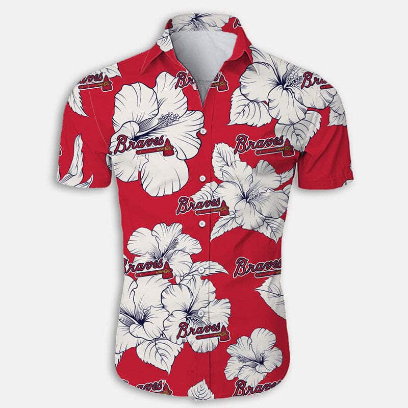 Red Aloha Atlanta Braves Hawaiian Shirt Hibiscus Flower Gift For Dad