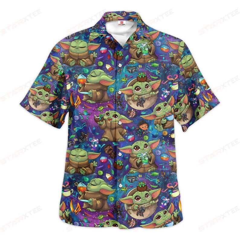 Aloha Dreamy Star Wars Baby Yoda Drinking Cocktail Hawaiian Shirt Best Beach Gift Aloha Dreamy Star Wars Baby Yoda Drinking Cocktail Hawaiian Shirt Best Beach Gift