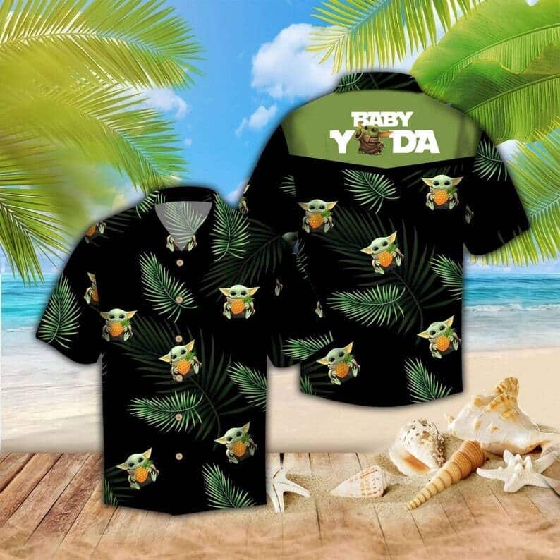 Black Aloha Baby Yoda Star Wars Hawaiian Shirt Palm Leaves Pattern Beach Gift For Friend Black Aloha Baby Yoda Star Wars Hawaiian Shirt Palm Leaves Pattern Beach Gift For Friend
