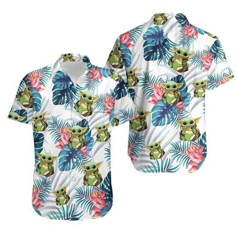 Tropical Aloha Baby Yoda Star Wars Hawaiian Shirt Palm Leaves Pattern On White Theme Tropical Aloha Baby Yoda Star Wars Hawaiian Shirt Palm Leaves Pattern On White Theme
