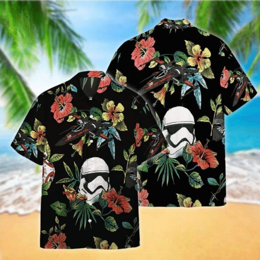 Black Aloha Star Wars Stormtrooper & Spaceship Hawaiian Shirt Hibiscus Pattern Beach Lovers Gift Black Aloha Star Wars Stormtrooper & Spaceship Hawaiian Shirt Hibiscus Pattern Beach Lovers Gift