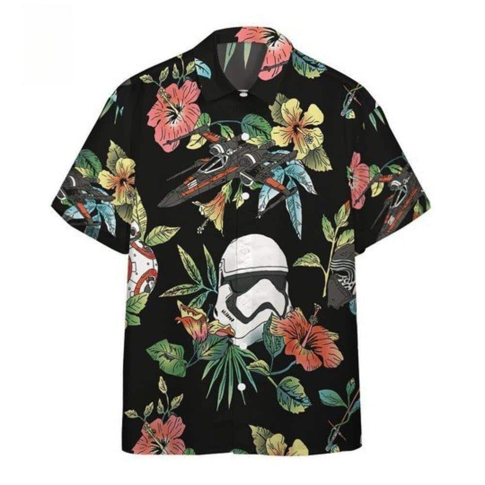 Black Aloha Star Wars Stormtrooper & Spaceship Hawaiian Shirt Hibiscus Pattern Beach Lovers Gift Black Aloha Star Wars Stormtrooper & Spaceship Hawaiian Shirt Hibiscus Pattern Beach Lovers Gift