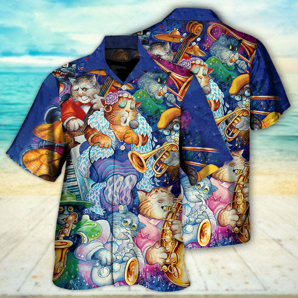 Funny Cat Jazz Music Hawaiian Shirt Gift For Beach Trip