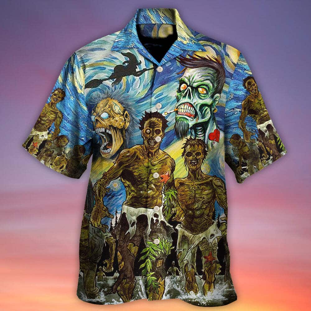 Zombie Crazy Starry Night Funny Boo Art Style Hawaiian Shirt Halloween Gift Zombie Crazy Starry Night Funny Boo Art Style Hawaiian Shirt Halloween Gift