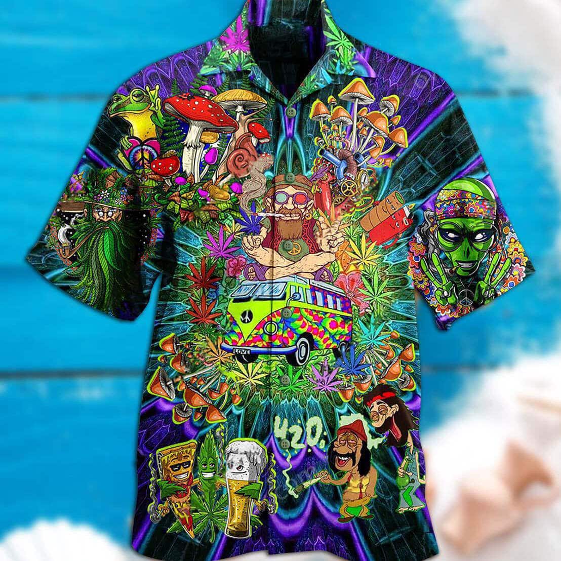 Hippie Mushroom Alien Bus Everything Funny Style Hawaiian Shirt Beach Gift For Friend Hippie Mushroom Alien Bus Everything Funny Style Hawaiian Shirt Beach Gift For Friend