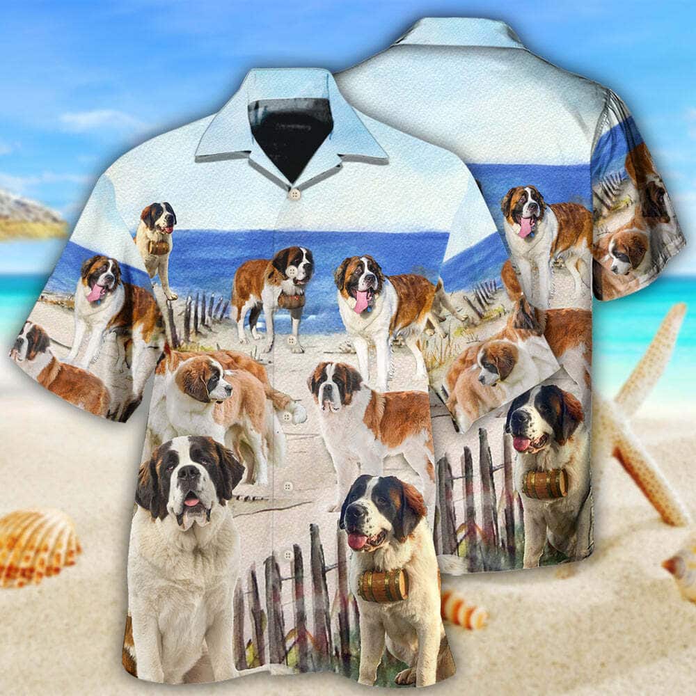 Saint Bernard Funny Beach Style Hawaiian Shirt Birthday Gift For Dog Lovers Saint Bernard Funny Beach Style Hawaiian Shirt Birthday Gift For Dog Lovers
