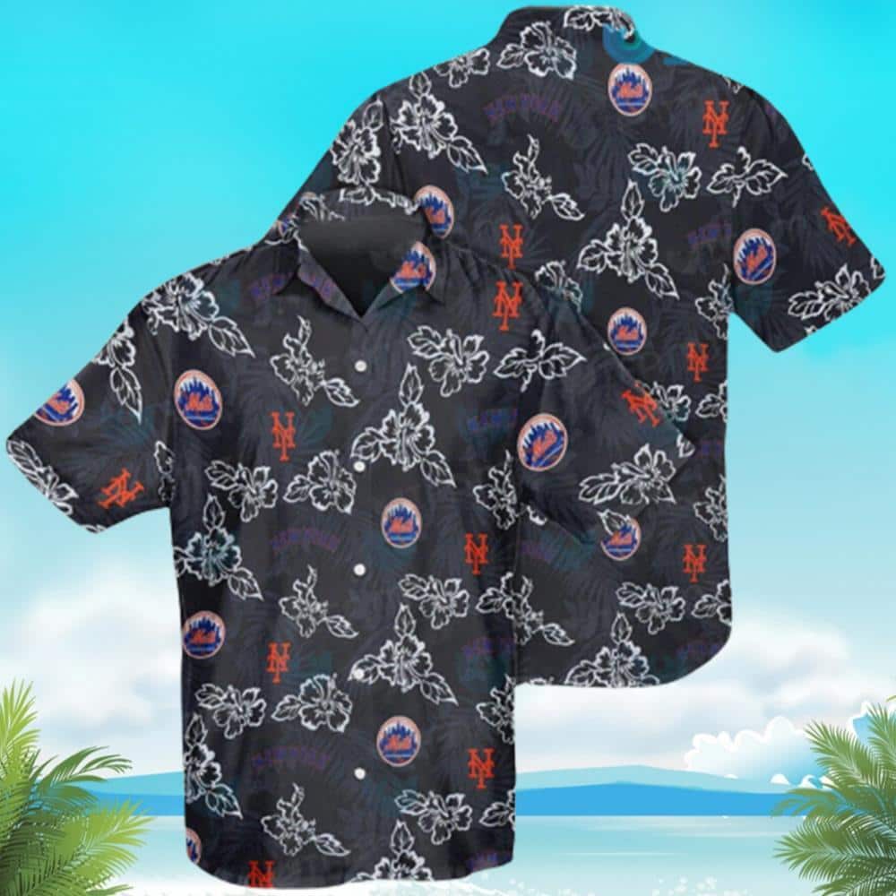 Black MLB New York Mets Hawaiian Shirt Hibiscus Beach Gift For Boyfriend Black MLB New York Mets Hawaiian Shirt Hibiscus Beach Gift For Boyfriend