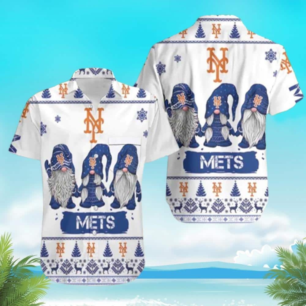 White MLB New York Mets Hawaiian Shirt Gnomes Christmas Gift For Best Friend