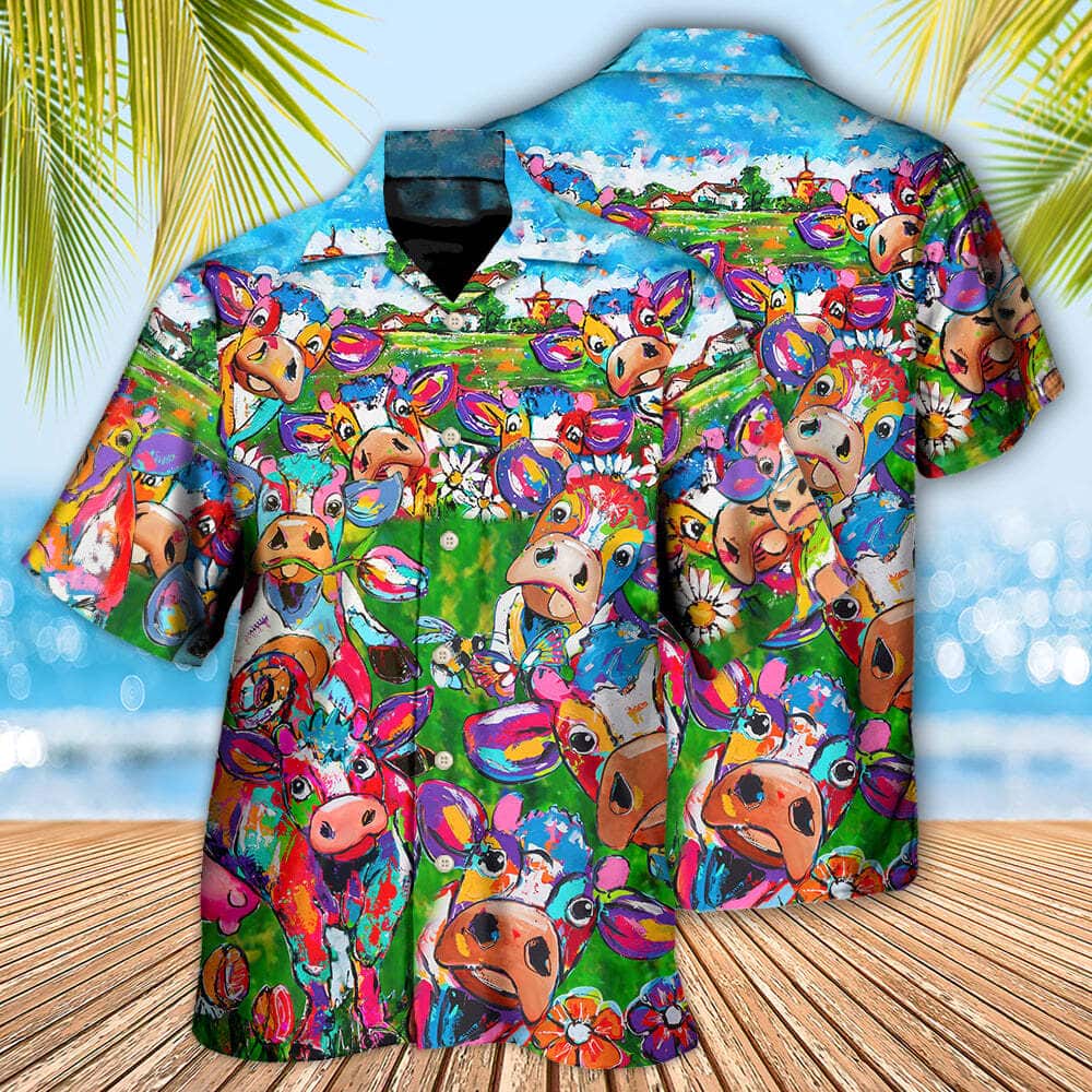 Aloha Funny Hawaiian Shirt Cow Flower In Farm Beach Vacation Gift Aloha Funny Hawaiian Shirt Cow Flower In Farm Beach Vacation Gift