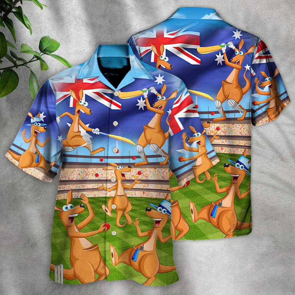 Trending Funny Hawaiian Shirt Kangaroo Play Cricket And Australia Flag Gift For Beach Vacation Trending Funny Hawaiian Shirt Kangaroo Play Cricket And Australia Flag Gift For Beach Vacation