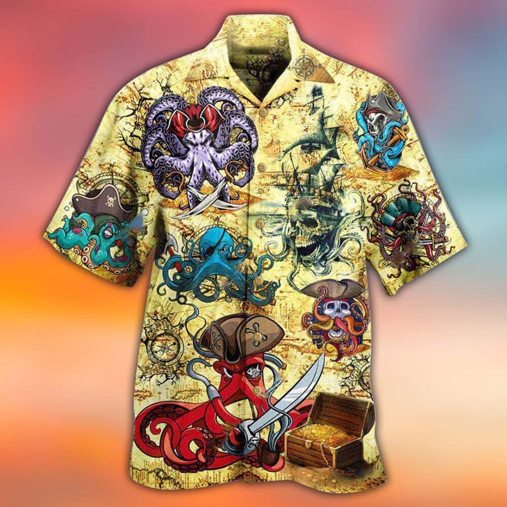 Cool Funny Hawaiian Shirt Octopus Pirate Summer Treasure Gift For Friend Cool Funny Hawaiian Shirt Octopus Pirate Summer Treasure Gift For Friend