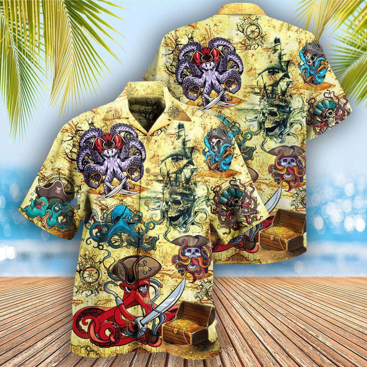 Cool Funny Hawaiian Shirt Octopus Pirate Summer Treasure Gift For Friend Cool Funny Hawaiian Shirt Octopus Pirate Summer Treasure Gift For Friend