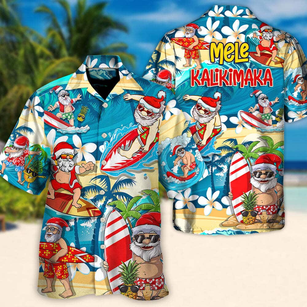Christmas Funny Hawaiian Shirt Santa Surfing Gift For Beach Lovers Christmas Funny Hawaiian Shirt Santa Surfing Gift For Beach Lovers