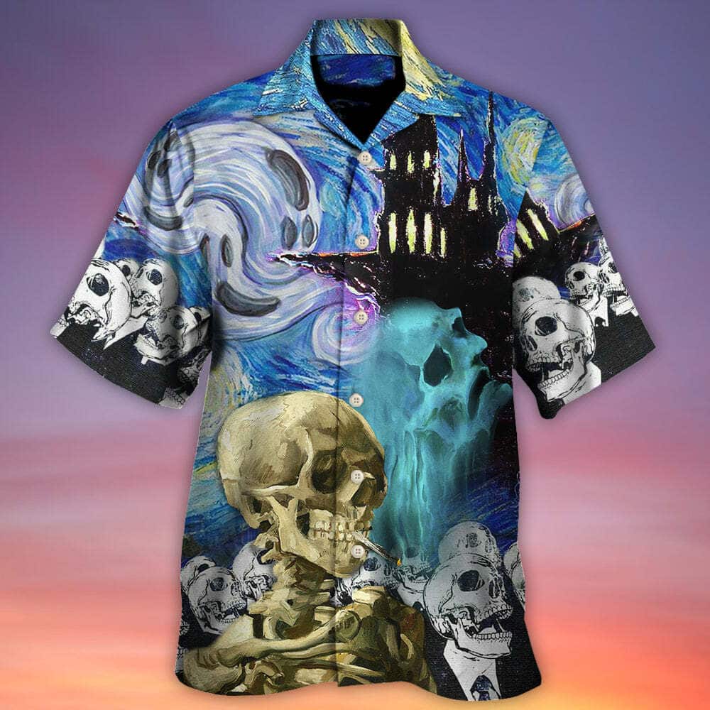 Halloween Funny Hawaiian Shirt Skull Smoke Scream Starry Night Boo Gift For Friend Halloween Funny Hawaiian Shirt Skull Smoke Scream Starry Night Boo Gift For Friend