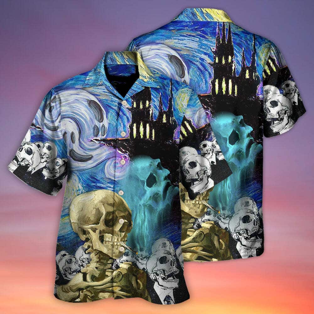 Halloween Funny Hawaiian Shirt Skull Smoke Scream Starry Night Boo Gift For Friend Halloween Funny Hawaiian Shirt Skull Smoke Scream Starry Night Boo Gift For Friend