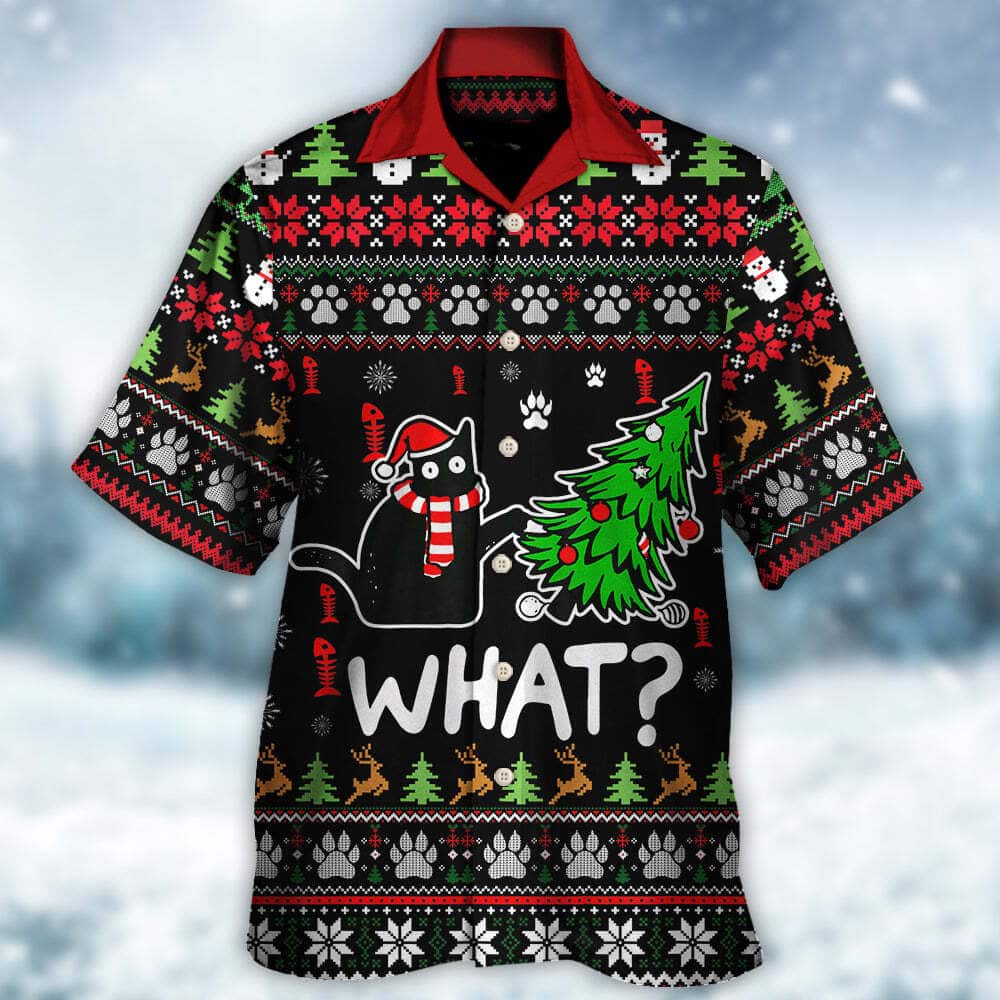 Christmas Funny Hawaiian Shirt Black Cat Wreck The Tree Gift For Boyfriend Christmas Funny Hawaiian Shirt Black Cat Wreck The Tree Gift For Boyfriend