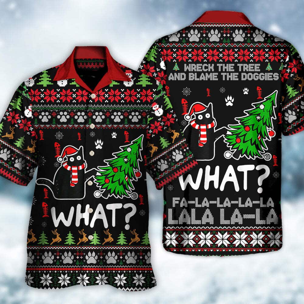 Christmas Funny Hawaiian Shirt Black Cat Wreck The Tree Gift For Boyfriend Christmas Funny Hawaiian Shirt Black Cat Wreck The Tree Gift For Boyfriend