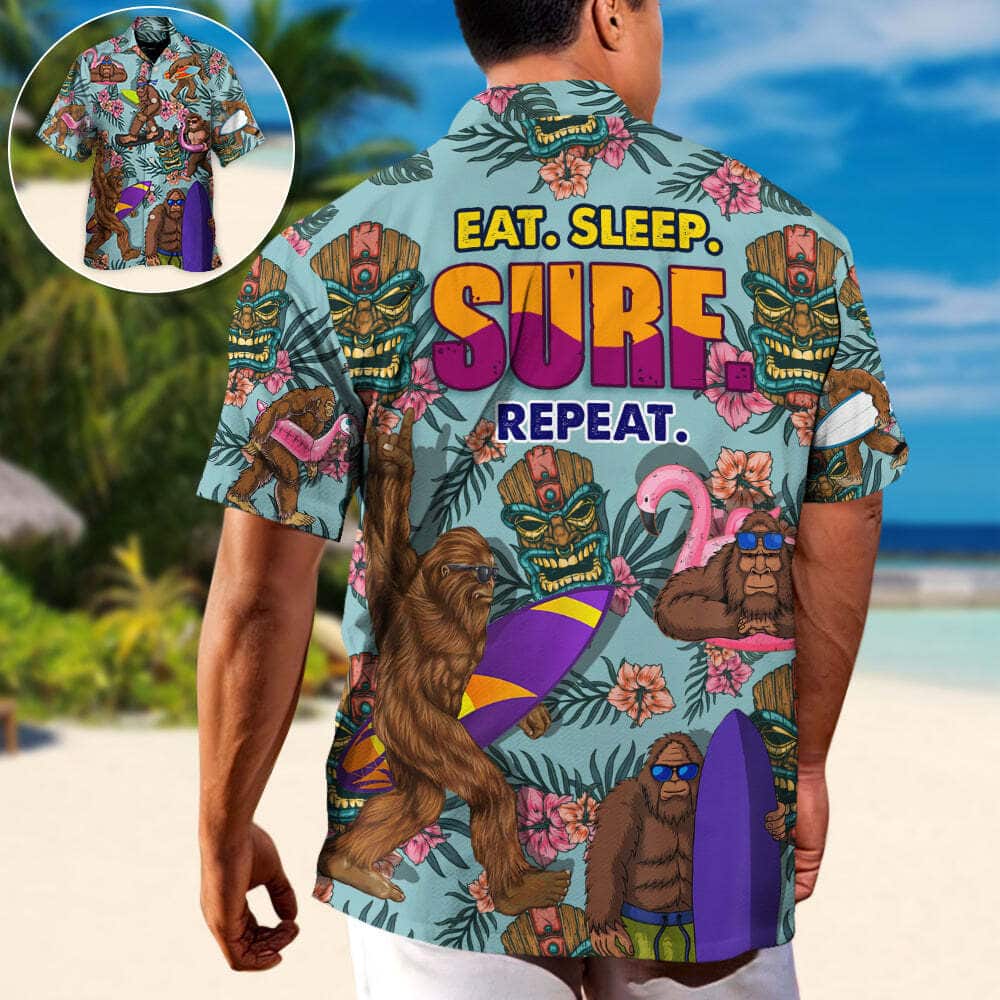 Aloha Funny Hawaiian Shirt Bigfoot Eat Sleep Surf Repeat Tropical Flower Gift For Beach Lovers Aloha Funny Hawaiian Shirt Bigfoot Eat Sleep Surf Repeat Tropical Flower Gift For Beach Lovers