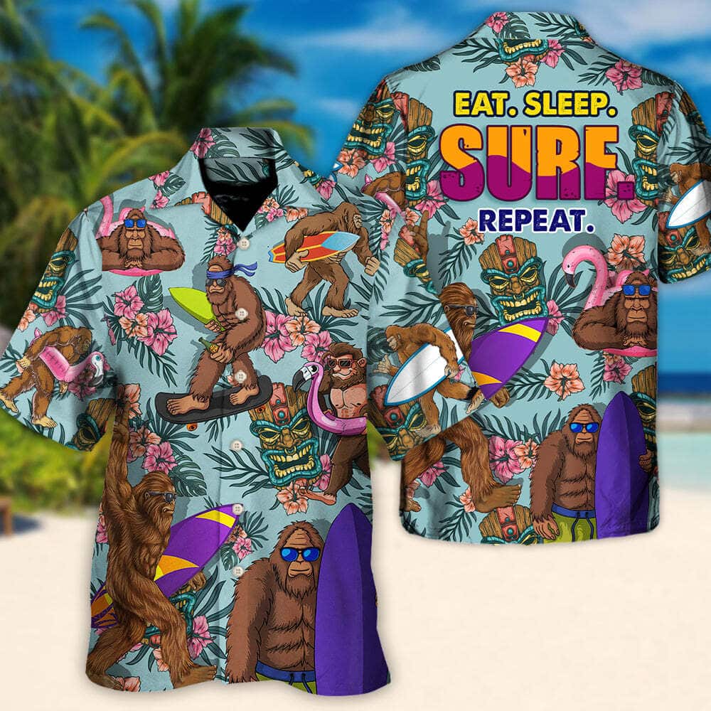 Aloha Funny Hawaiian Shirt Bigfoot Eat Sleep Surf Repeat Tropical Flower Gift For Beach Lovers Aloha Funny Hawaiian Shirt Bigfoot Eat Sleep Surf Repeat Tropical Flower Gift For Beach Lovers