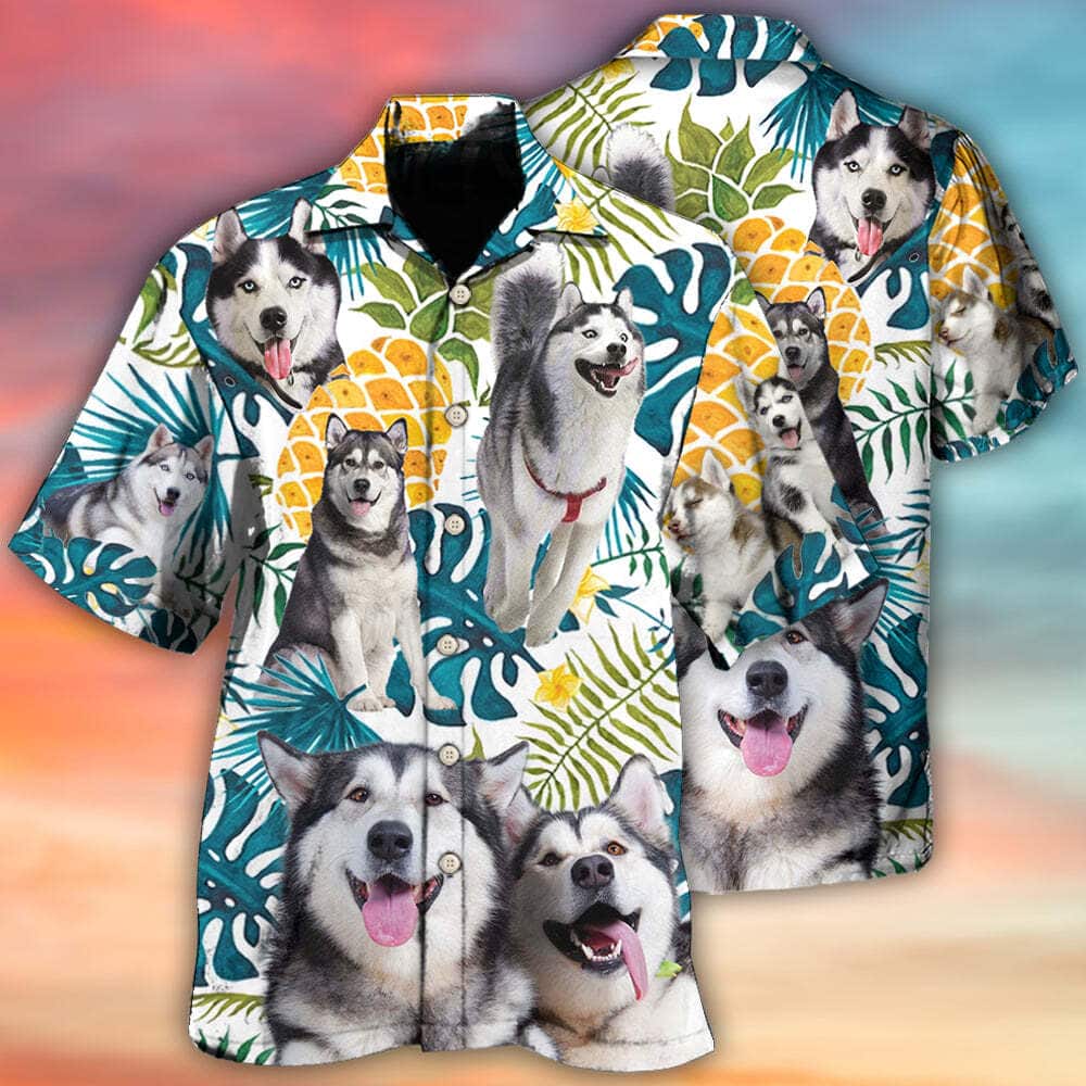 Aloha Funny Hawaiian Shirt Husky Tropical Leaf Beach Gift For Dog Lovers Aloha Funny Hawaiian Shirt Husky Tropical Leaf Beach Gift For Dog Lovers